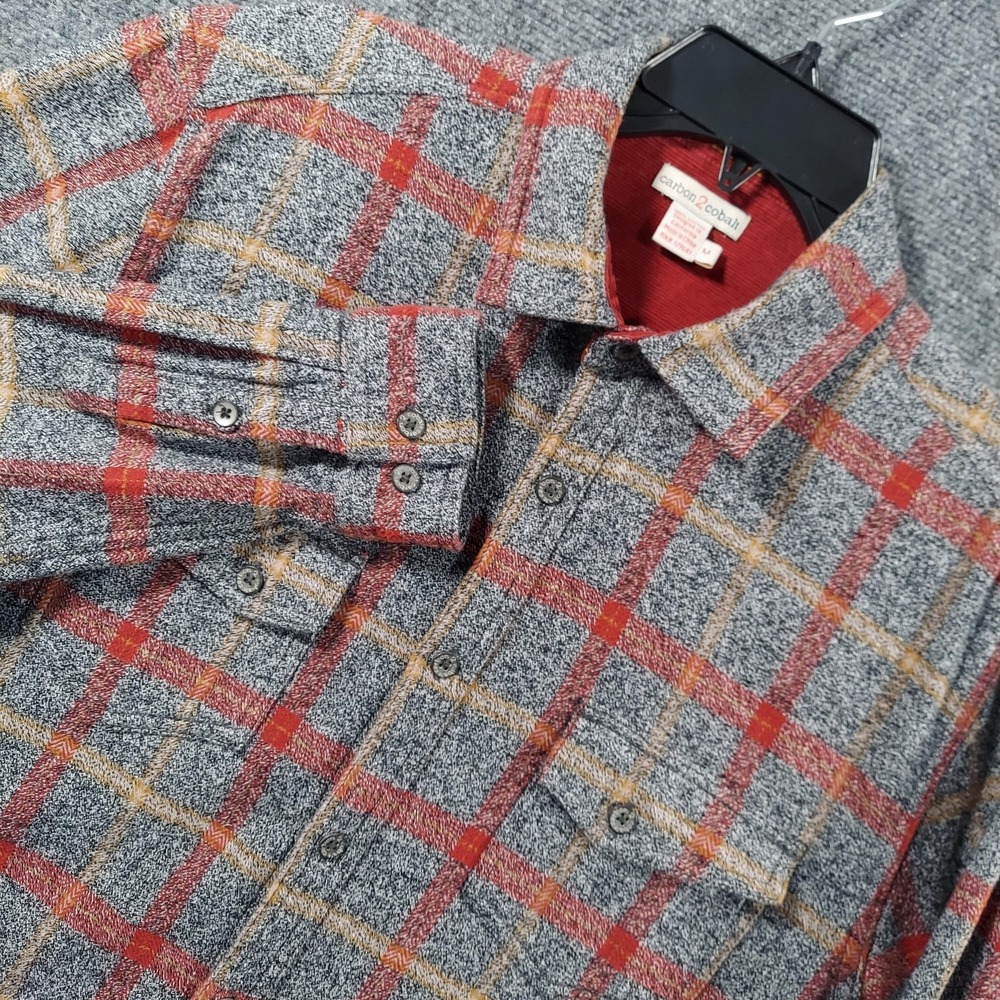 Carbon2cobalt Shirt Mens Medium Gray Plaid Long Sleeve Flannel Button Up Casual‎